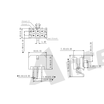 MX3.0mm SMT 90 ° dengan siri penyambung wafer forking siri AW3045SD-2XNP