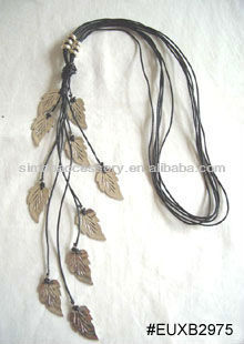 leather necklace/ leaves necklace/long necklace/genuine leather necklace/pendant necklace/leather jewelry/hot new product