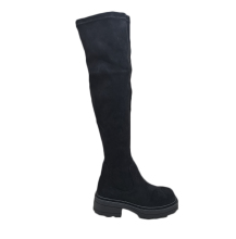 Women's Zip Lock Black Leather Knee High Boots for Winter