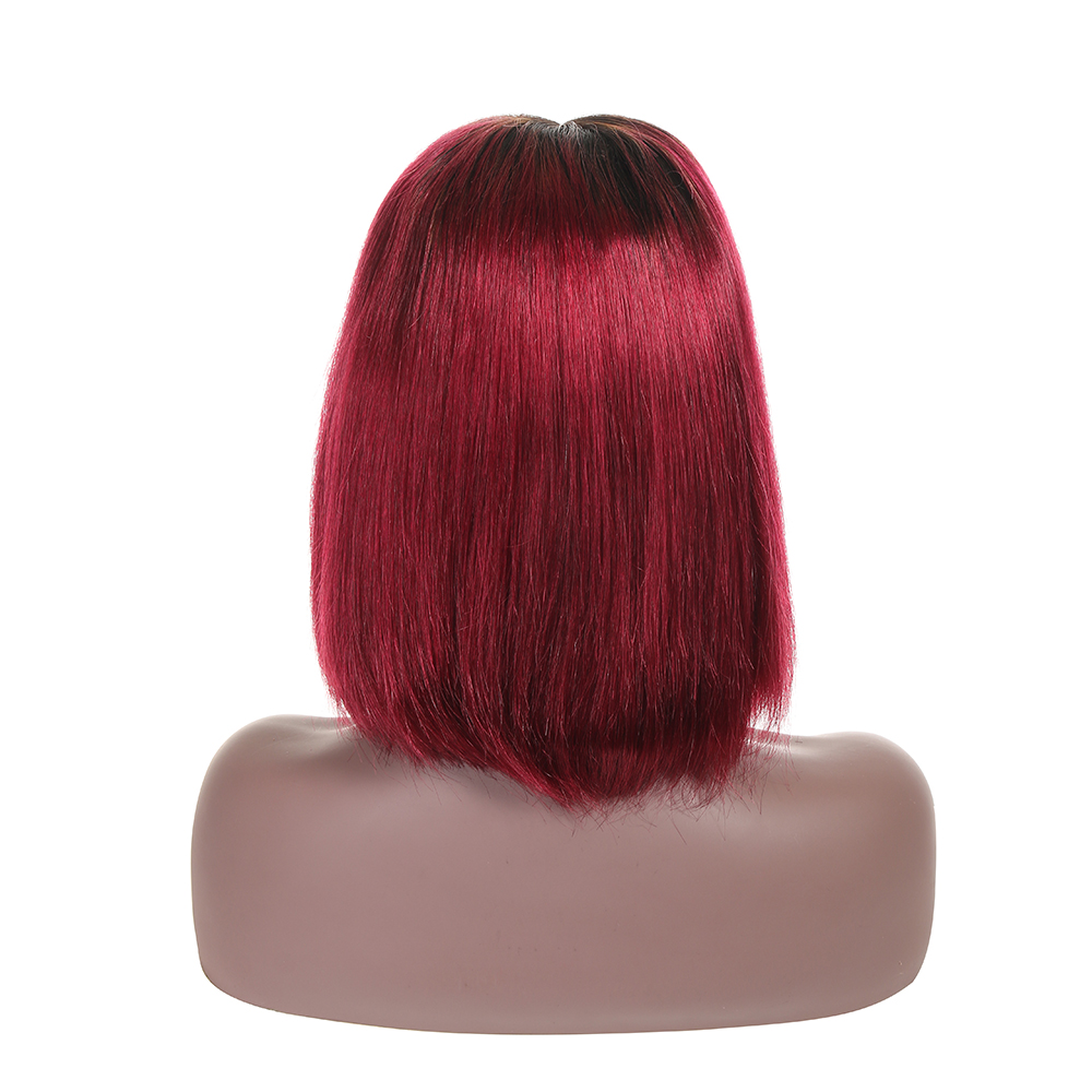 Peruvian Natural Color Short Wavy Strait Styled Brazilian Human Hair 1B 99J Burgundy Red Lace Front Wig