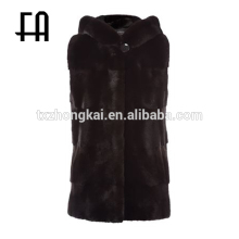 Factory wholesale mink parka gilet with hood /mink parka gilet