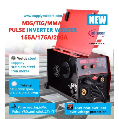 Pulsado mig tig mma 3 em 1 inversor máquina de solda, operação fácil portátil, display digitalizado, controle de saída preciso