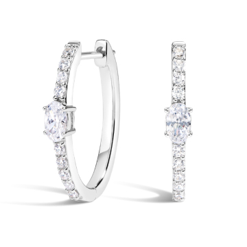 14K White Gold Oval/Round Lab Diamond Hoops