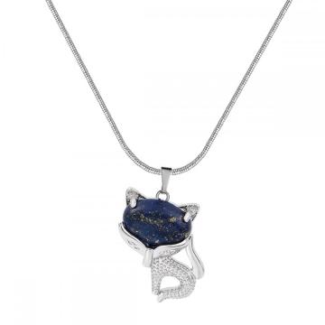 Lapis Lazuli Luck Fox Necklace for Women Men Healing Energy Crystal Amulet Animal Pendant Gemstone Jewelry Gifts