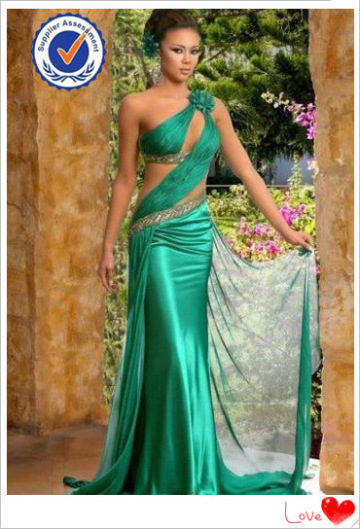 newest indian one shoulder strap ladies green prom dress