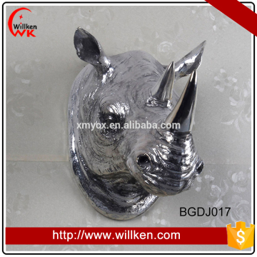 3D Wall Decorations Resin Rhino Head Silver