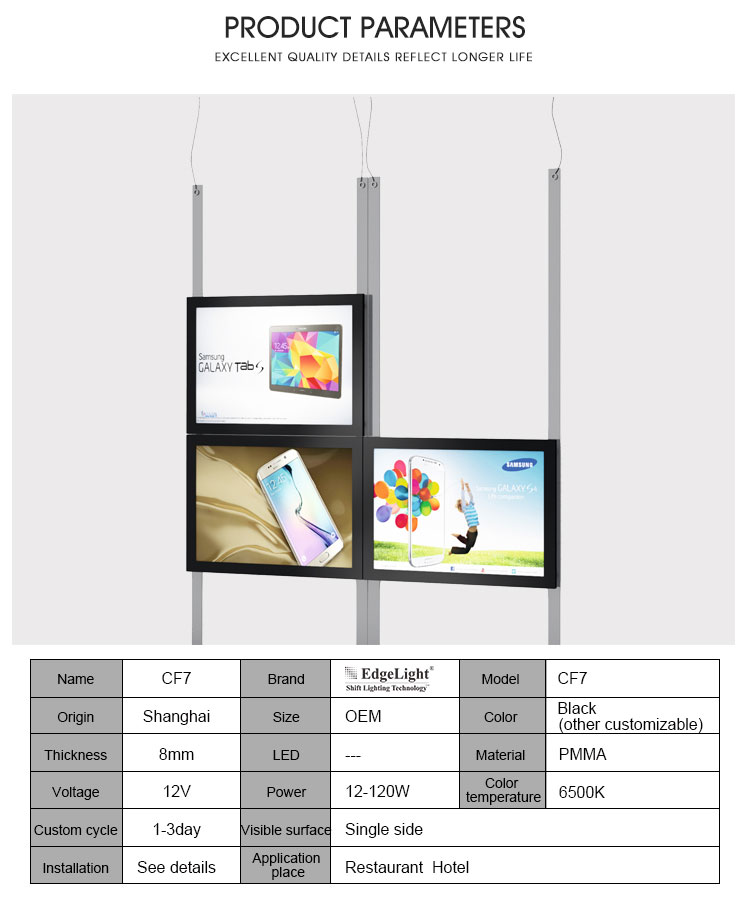 CF7 6mm ultra slim injection crystal frame LED single side advertising fast food led restaurant menu board light box