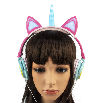 Led Light Wired Kids Unicorn Headphones For Gifts