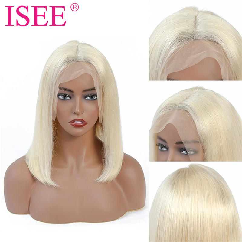 Wholesale 613 blonde human hair lace front bob wig,transparent swiss lace front ombre pink colore wig in stock