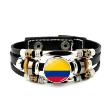Colombia Flags Bangle Retro Alloy Leather Bracelet