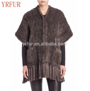 YR757 European Style Genuine Knit Mink Stole Luxe stole knit from plush mink Patch pockets