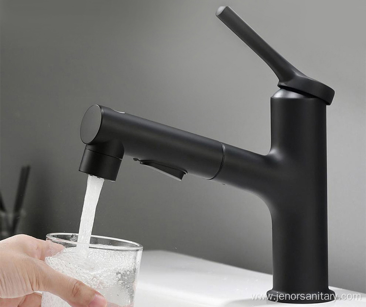 Premium Bathroom Pull Out Black Basin Waterfall Faucet