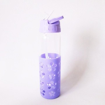 Eco-friendly glass bottle with spout, unbreakable glass drinking water bottles