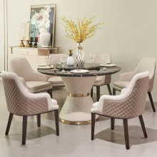 Stylish Round White Marble Dining Table with Gold Chrome Legs