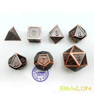 Bescon New Style Copper Solid Metal Polyhedral D&D Dice Set of 7 Copper Metallic RPG Role Playing Game Dice 7pcs Set D4-D20