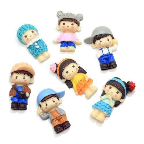 Assortimento di Kawaii Cartoon Boy Girl Resina Cabchon Figura posteriore piatta Ornamento per portachiavi Creazione di accessori per gioielli per ragazze per bambini