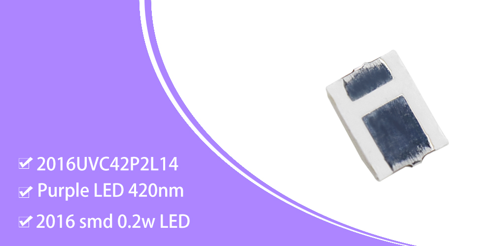 2016UVC42P2L14 Purple Color 420nm UV LED 2016 SMD 60mA