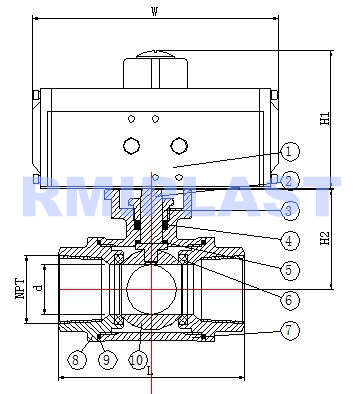 Pneumatic three way ball valve