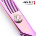 Pink Titanium Professional Pet Dog Grooming Curved Thinning Scissors