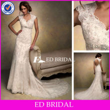 A Line Lace Open Back Wedding Dress Cap Sleeve With Beadwork