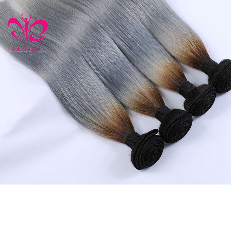 Wholesale Ombre Platinum Silver Grey Color Human Hair Weave Bundles With Closure, Natural Virgin Grey Remy Chinese Hair Weft