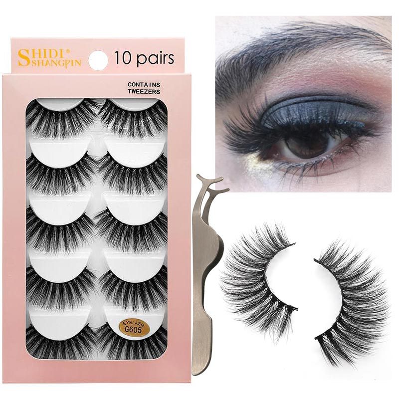 mink eyelashes 10 pairs natural thick eyelashes Tweezers lash kit private label eyelashes wholesale