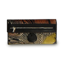 yellow red black color snake skin leather wallet