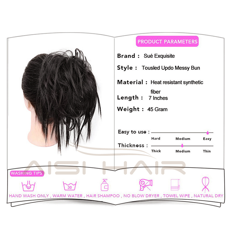 Aisi Hair Synthetic Donut Black Chignon Curly Bun Pad Chignon Elastic Band Ribbon Ponytail Rope Rubber Hair Extension For Women