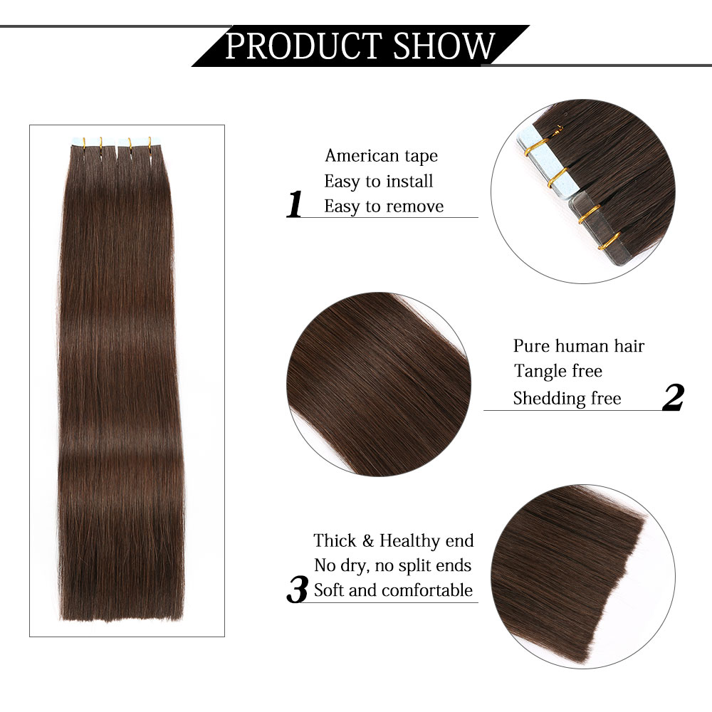Wholesale hot sells 100% Unprocessed high quality Healthy bouncy texture rumy human hair tape weft hair Tape-in Hair extension