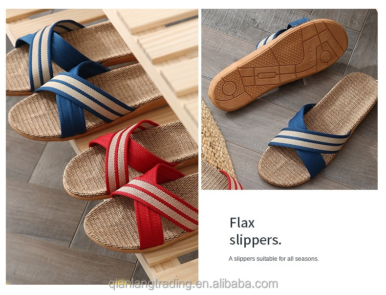 Summer slippers seasons couples home indoor ourdoor flax slippers Anti-slip thick-bottomed fabric floor slippers female