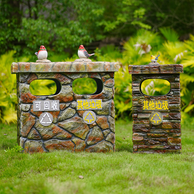 Decorative Metal Trash Can For Public Space Waste Sorting