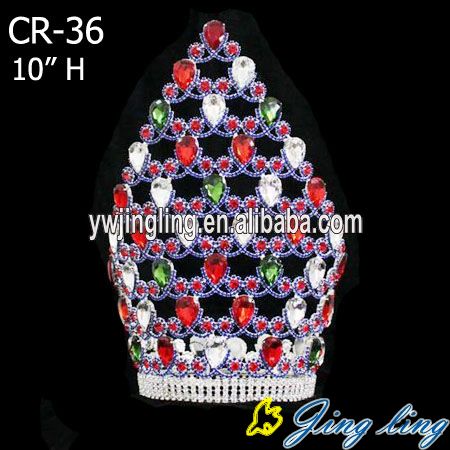 Colored Rhinestone Tiara Full Round Large Pageant Crown