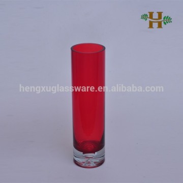Red Color Glass Bubble Bottom Cylinder Vase