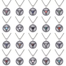 Gemstone Tiger eye Pendant Necklace Lucky Tree Crystal Choker Stainless Steel Hollow Tree of Life Pendant Necklace 50CM Chain