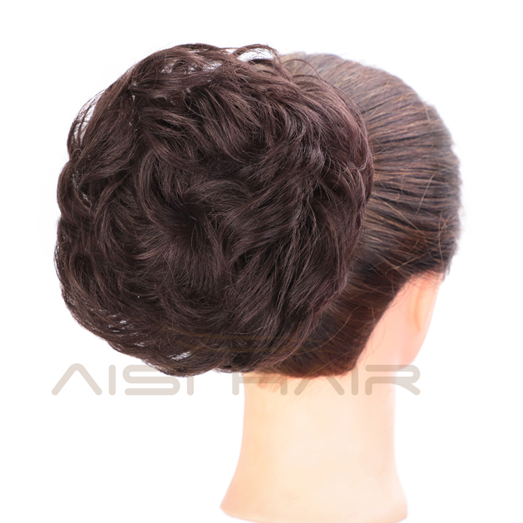 Aisi Hair Brazilian Human Hair Dark Brown Curly Chignon Bun Elastic Rope Rubber Band Hairpiece Clip In Extension For Women