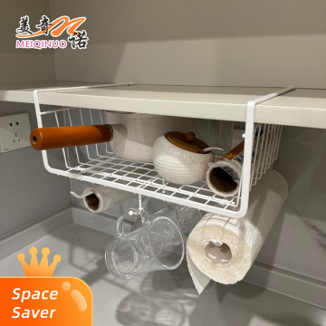Large White Coated Kitchen Storage Rack with Hooks