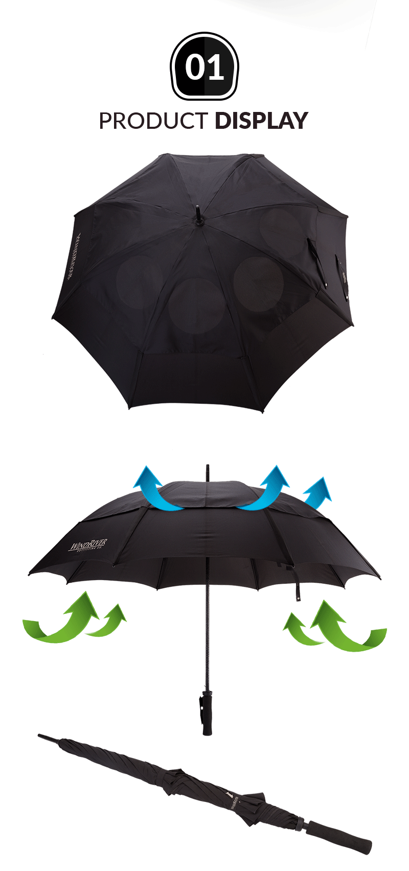 Parapluie de golf coupe-vent OEM Oem Ventilation Windproof Golf Umbrella