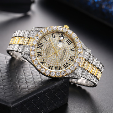 Business golden silver rhinestone Quartz Watches For Men