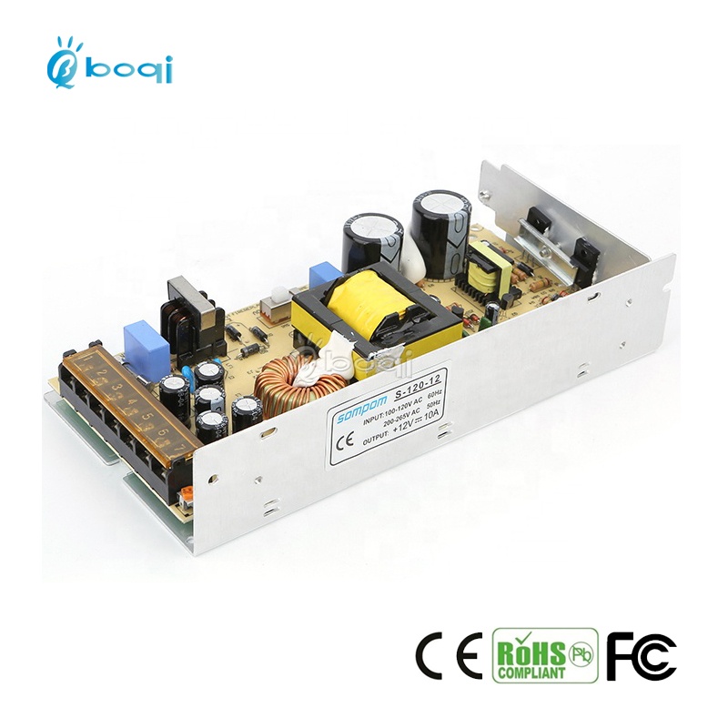 boqi CE FCC Certified 12v ac to dc smps power supply 12v 10a 120w for CCTV LED light