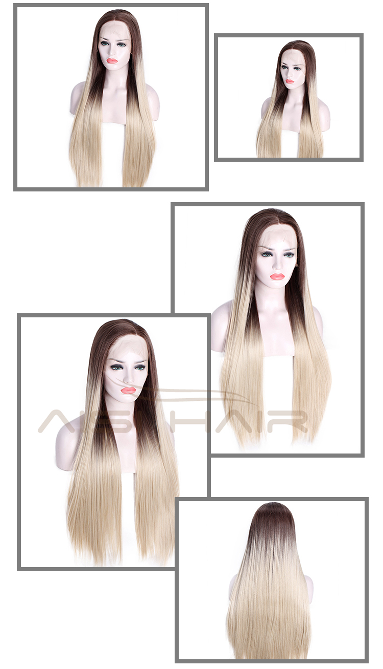 Aisi Hair 26 Inch Long Silky Straight Wig Ombre Blonde Dark Root Lace Frontal Wig Middle Part Front Lace Hair Wigs For Women