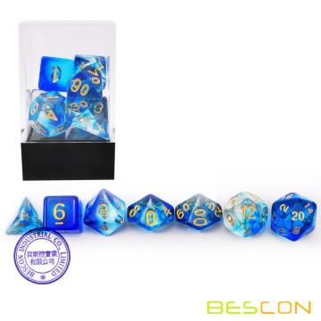 Jeu de 7 dés polycon de Blue Bescon Crystal Set, ensemble de dés de RPG polyhédral Bescon Crystal Blue