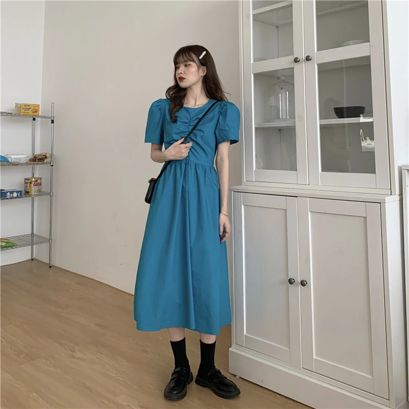 Summer Trend Back Hollow Bow Skirt Waist Solid Color Dress