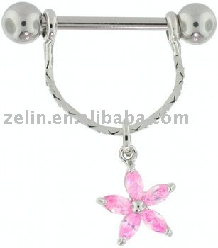 2 PINK Pretty Flower Dangle Nipple Ring Jewelry CZ Pair,ear jewelry,body jewlery