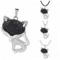 Lava Rock Stone Luck Fox Necklace for Women Men Healing Energy Crystal Amulet Animal Pendant Gemstone Jewelry Gifts