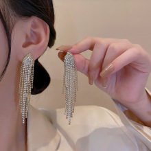 Europe and America 925 Silver Needle Long Tassel Earrings with Diamond Geometric Triangle Shiny Party Earrings