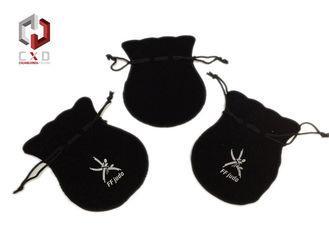 Black Oblong Velvet Jewelry Pouch With Drawstring For Jewel