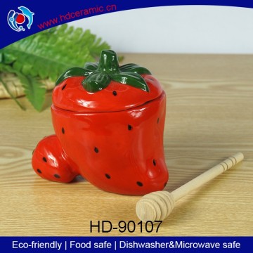 Strawberry shape ceramic honey canister,ceramic storage jar,ceramic honey jar