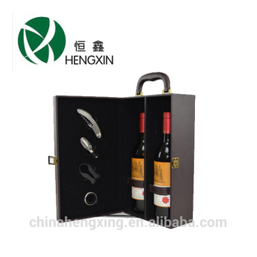 1 bottle,2 bottle,6 bottle stock Pu leather cover wood wine case/case wholesale