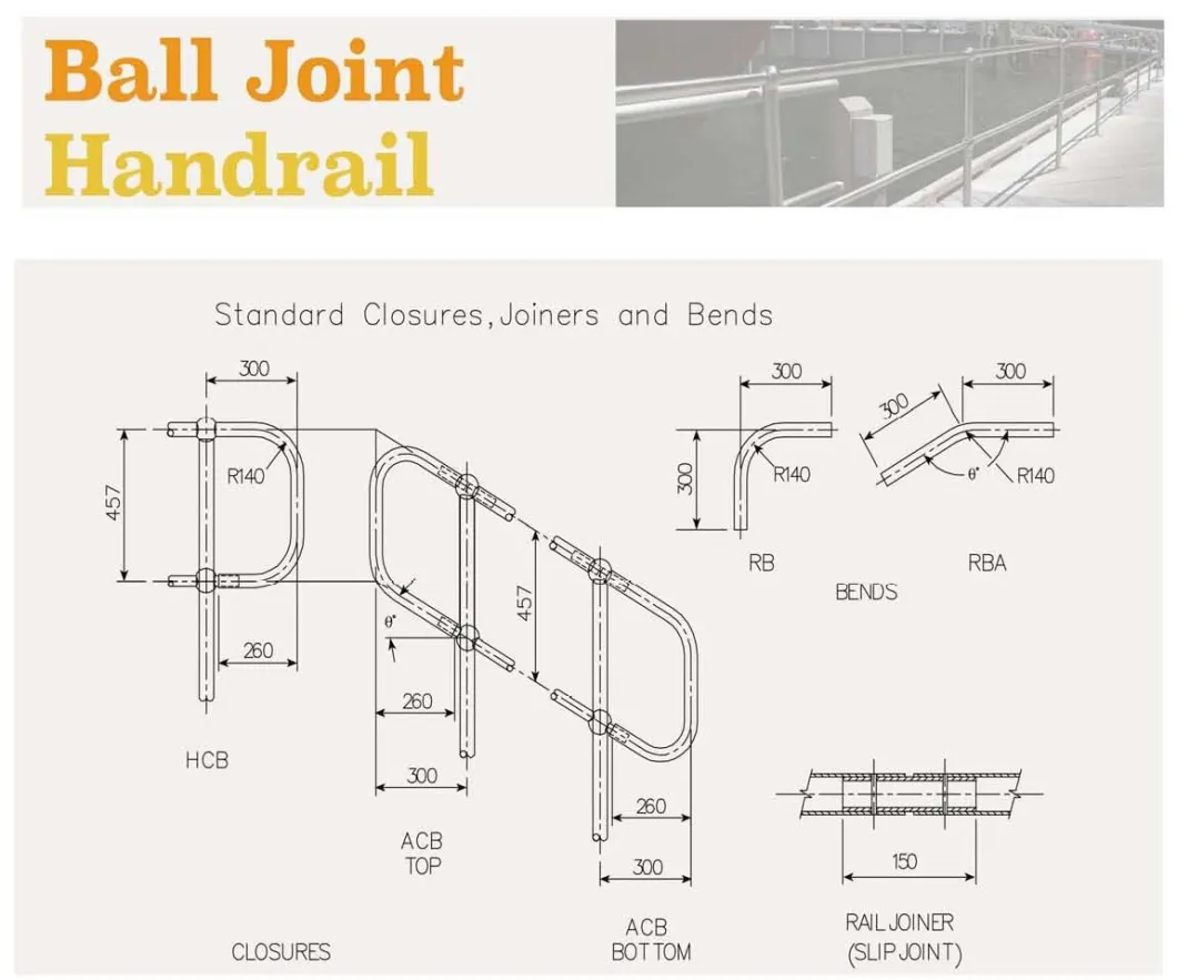 Aluminium Closure Bend for Handrail Ball Joint Handrail Bend