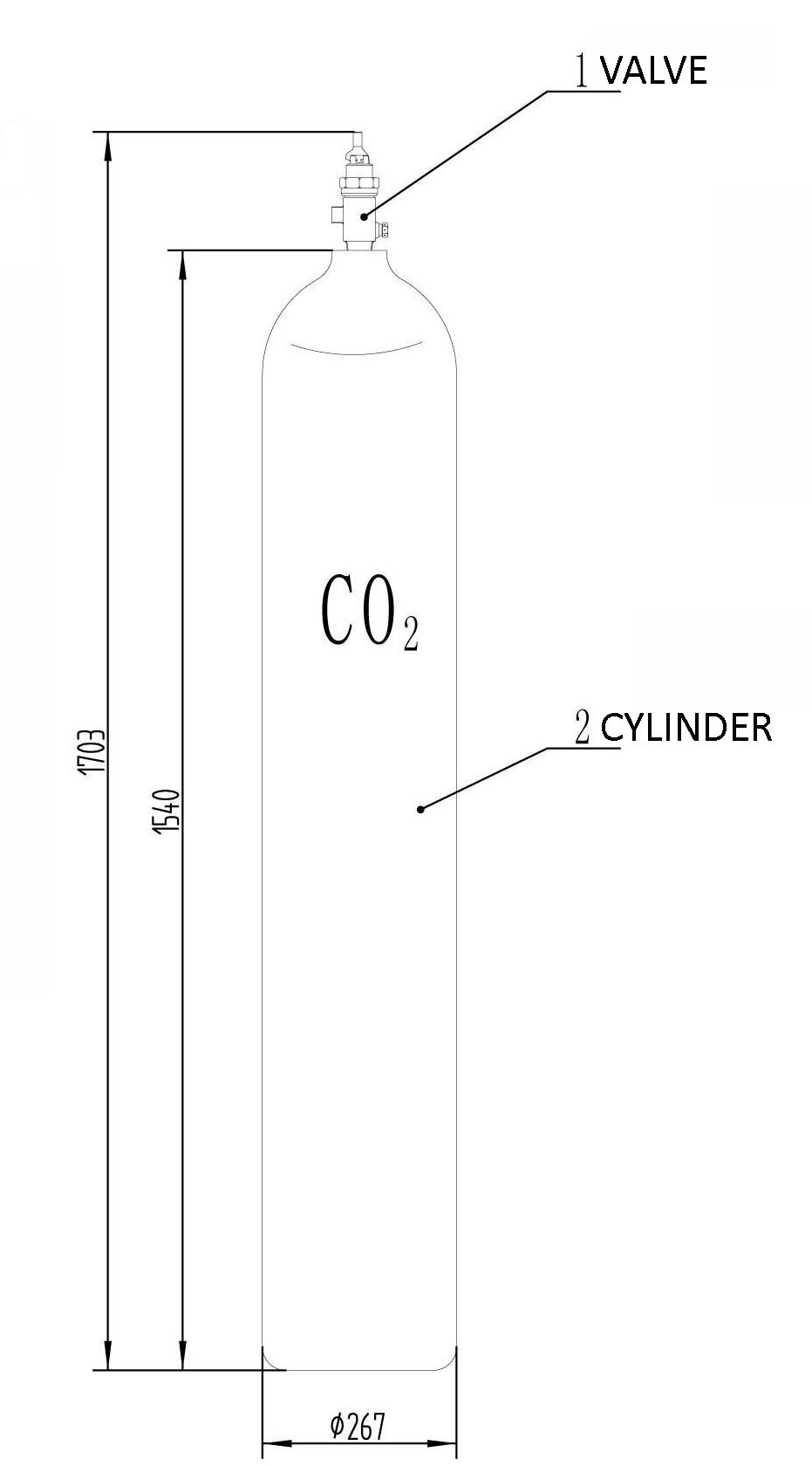 70L carbon dioxide cylinder of co2 fire protection system